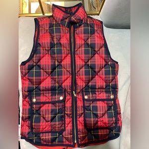 J. Crew Red and Navy Plaid Puffer Vest XS
